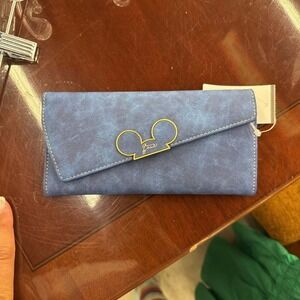 Blue Faux Leather "Qmouse" Wallet for Women with Mickey Mouse Ears Accent‎